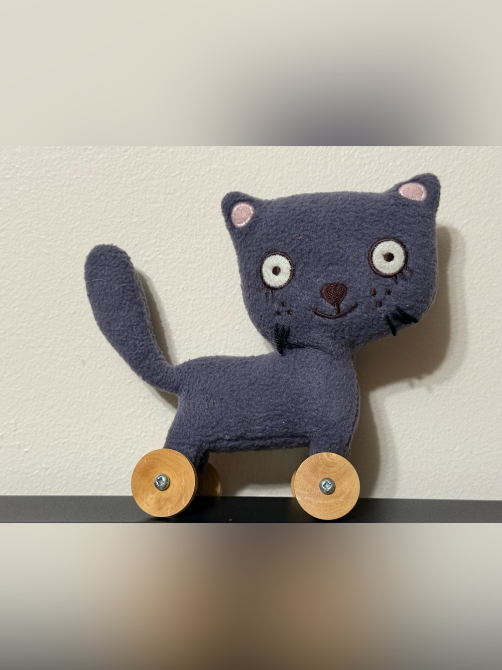 💞4/$35- Trousselier Mini Chat à Roulettes Plush Cat on Wooden Wheels France